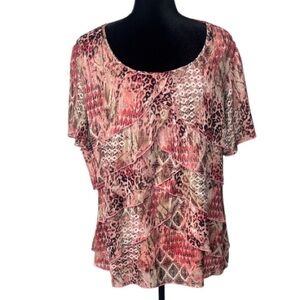 🌹Women's Multicolor Coral & Animal Print Layered Top - Size 2X